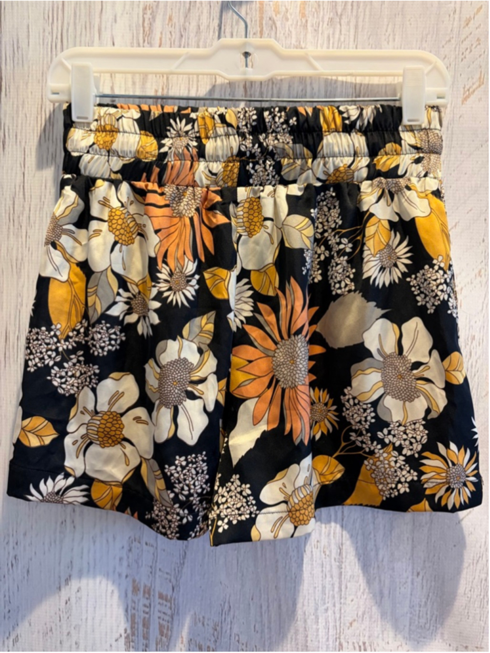 Women's AZURA Black & Orange Floral Pajama Set with Feather Cuffs S - Picture 9 of 10